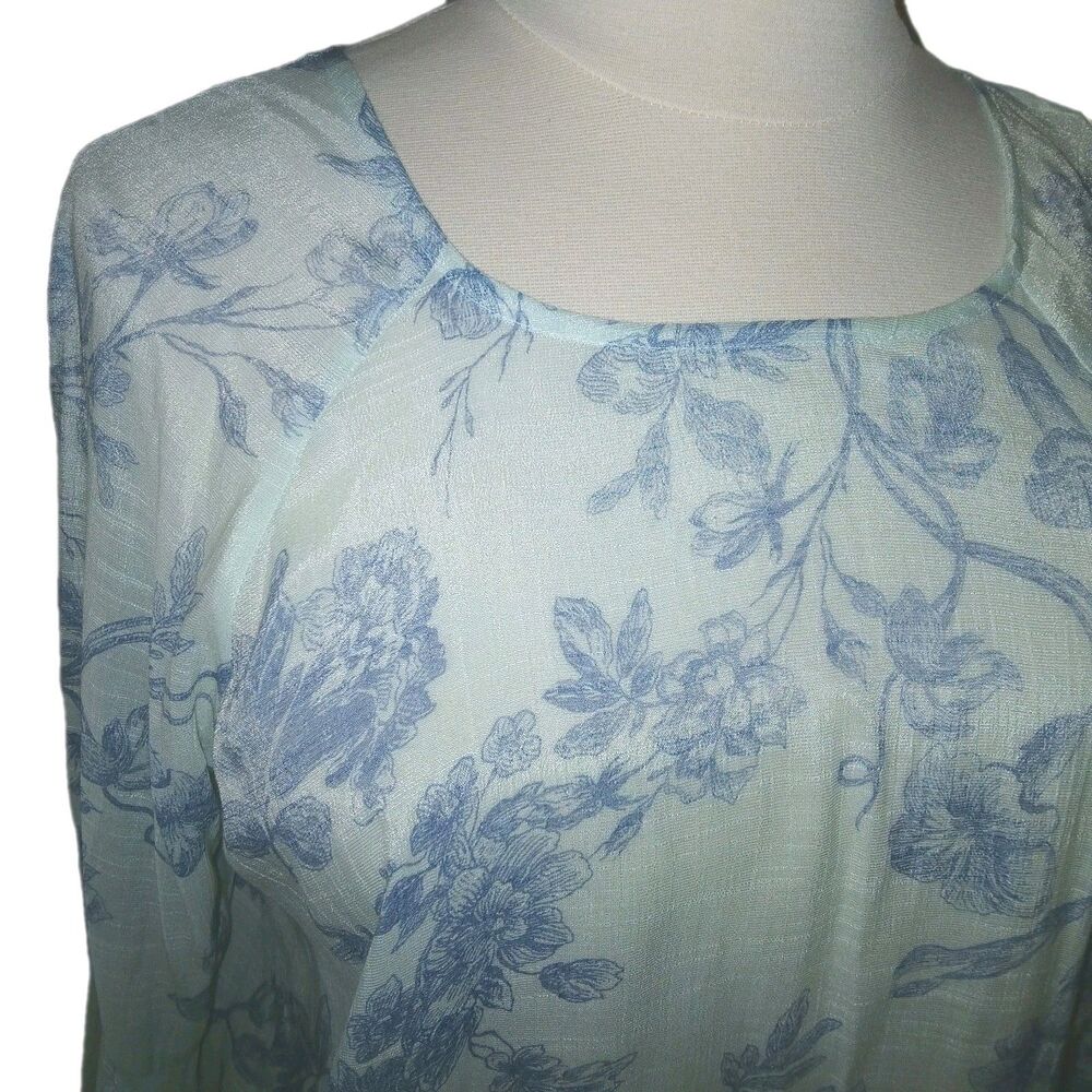 LC LAUREN CONRAD Womens XXL Boho Floral Bell Slv Open Back Design Green Blue Top - Picture 7 of 12